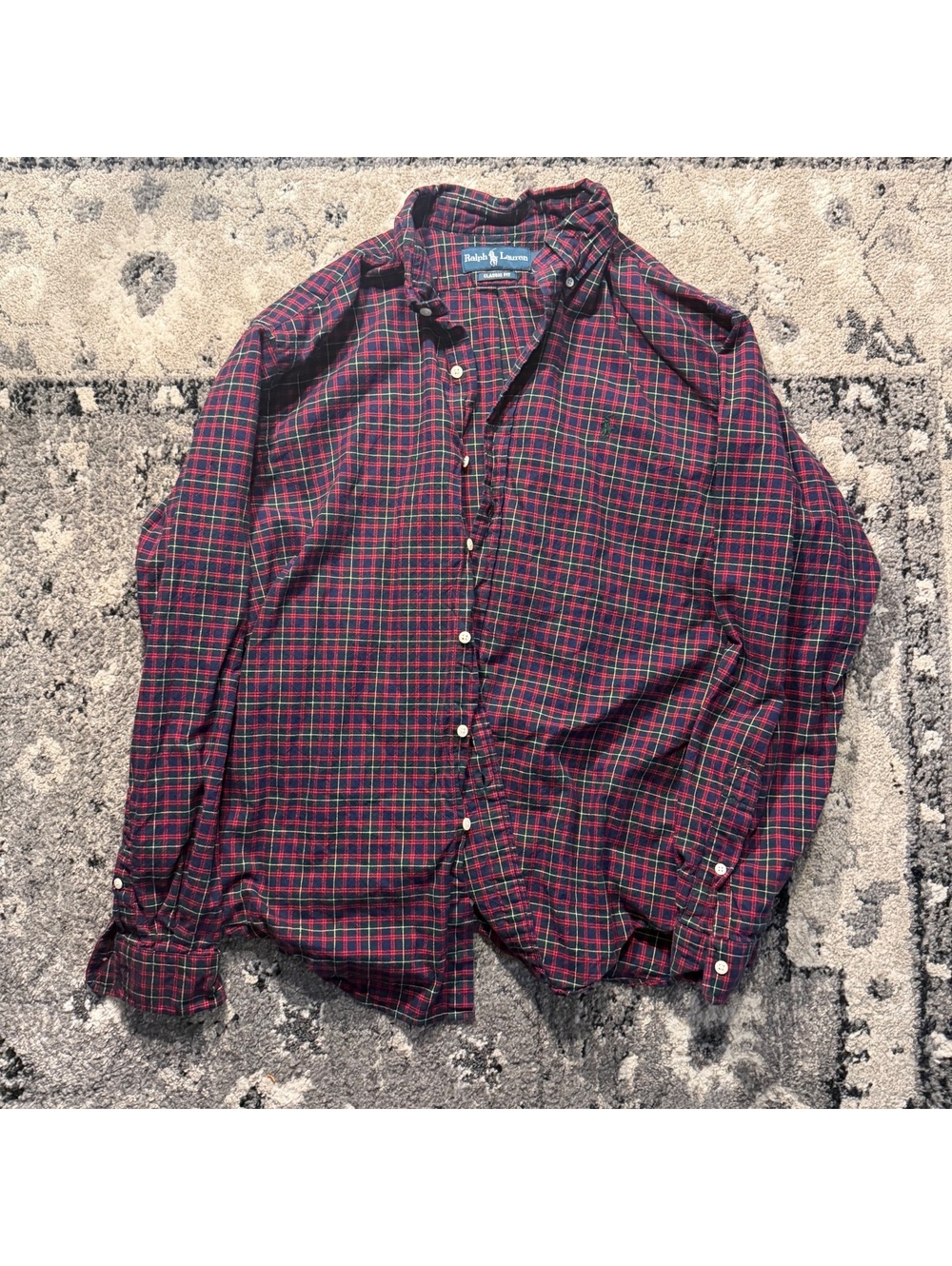 Ralph Lauren Classic Fit Men's Large Red and Navy Plaid Long